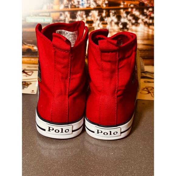Polo Ralph Lauren Hamptyn Hi II Bear High Top Sneakers Red White Canvas Men’s 7 main image 5